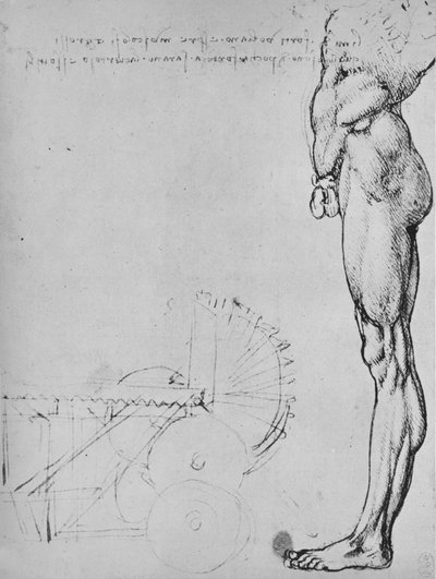 Studie af den nederste halvdel af en mand og af maskiner, c1480 1945 af Leonardo da Vinci
