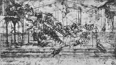 Undersøgelse af perspektivet for baggrunden for tilbedelsen af magi, 1481 1945 af Leonardo da Vinci