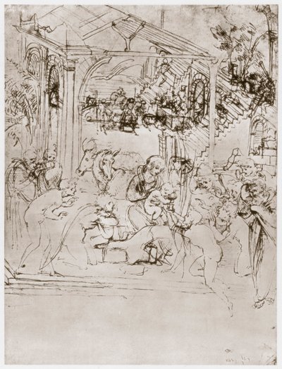 Kongernes tilbedelse, c1480 af Leonardo da Vinci