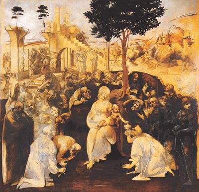 Magiernes tilbedelse efter restaurering, 1481-1482. af Leonardo da Vinci