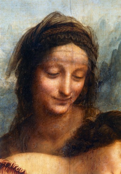 Sankt Annes ansigt, detalje fra Jomfruen og Barnet med Sankt Anne af Leonardo da Vinci
