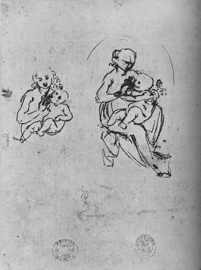 Three Studies of a Madonna and Child, c1475 1945 af Leonardo da Vinci