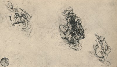 Three Studies of a Man Poniarding a Fallen Foe, c1480 1945 af Leonardo da Vinci