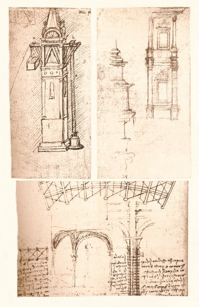 Tre arkitektoniske tegninger, c1472-c1519 1883 af Leonardo da Vinci