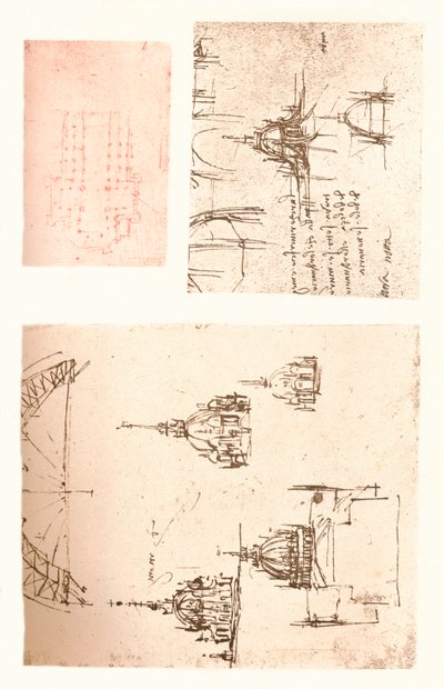 Tre tegninger af Milanos katedral, c1472-c1519 1883 af Leonardo da Vinci