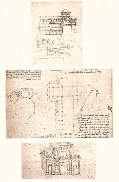 Tre tegninger af kirker, c1472-c1519 1883 af Leonardo da Vinci