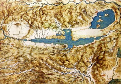 Topografisk udsigt over landskabet omkring Arezzo-sletten og Val di Chiana, tidligt i det 16. af Leonardo da Vinci
