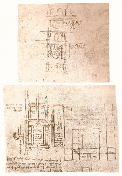 To arkitektoniske tegninger, c1472-c1519 1883 af Leonardo da Vinci