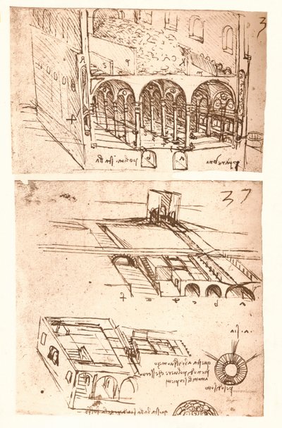 To arkitektoniske tegninger, c1472-c1519 1883 af Leonardo da Vinci
