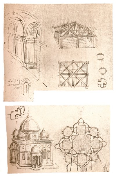 To arkitektoniske tegninger, c1472-c1519 1883 af Leonardo da Vinci