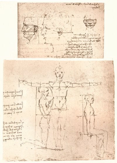 To tegninger, der illustrerer teorien om proportionerne af den menneskelige figur, c1472-c1519 1883. af Leonardo da Vinci