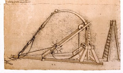 Krigsmaskine: Katapultstudie af Leonard de Vinci (Leonardo da Vinci) (1452 - 1519). af Leonardo da Vinci