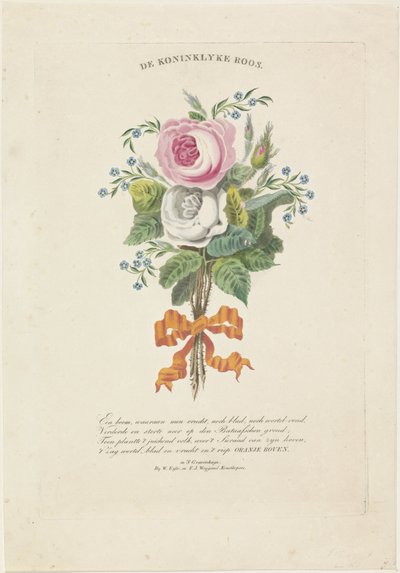 Roser med silhuetportrætter af William I Frederik, konge af Holland, Wilhelmina af Preussen, deres børn, hans forældre og hans søster af Leonardus Schweickhardt