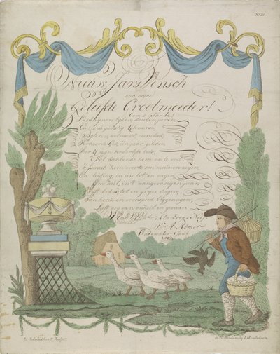 Ønskebrev med en bonde og hans gæs af Leonardus Schweickhardt