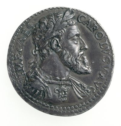Testone af Charles V (1500-58) hertug af Milano, graveret af Dye, 1535-56 (forside) (sølv) (for bagside se 168055) af Leone Leoni