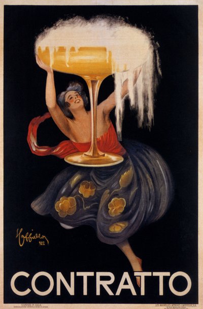 Reklameplakat for den mousserende vin "" Contratto "": en lille fe, en nisse løfter en stor kop. Illustration af Leonetto Cappiello (1875-1942) 1922 af Leonetto Cappiello