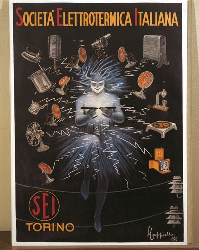 Farvelitografi af Leonetto Cappiello, SEI, Electroheat Italian Company reklameplakat af Leonetto Cappiello