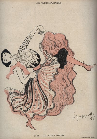Portræt af Caroline (La Belle) Otero (1868-1965), spansk danserinde og kurtisane - tegning af Leonetto Cappiello (1875-1942) i ""The Rire"" fra 1898 af Leonetto Cappiello