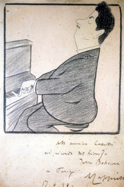 Portræt af Giacomo Puccini (1858-1924), italiensk komponist. Karikatur af Leonetto Cappiello. af Leonetto Cappiello