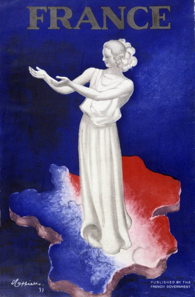 Kvinde, der repræsenterer Frankrig - Plakat i blå-hvid-røde farver af Leonetto Cappiello