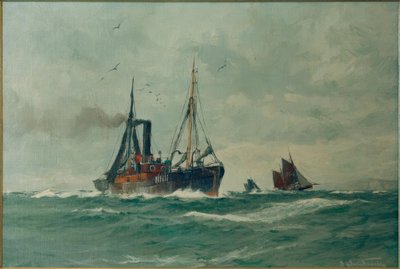 Fiskedamper og to Finkenwerder ewer af Leonhard Sandrock