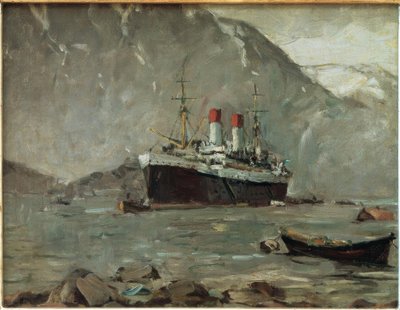 Hamburg-Süd passagerdamper i en norsk fjord af Leonhard Sandrock