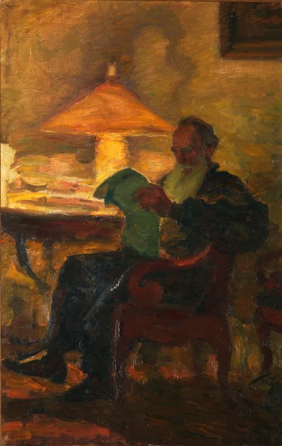 Leo Tolstoj med en avis