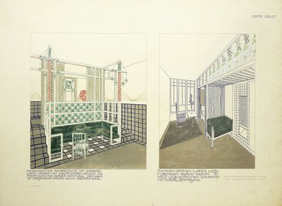 Barneværelse og gæsteværelse, ca. 1901 (farve litho) af Leopold (after) Bauer