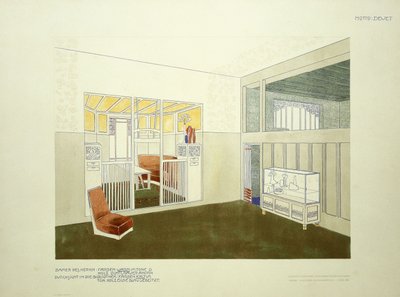 Herreværelse og bibliotek, ca. 1901 (farve litho) af Leopold (after) Bauer