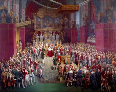 Kroningen af den østrigske kejser Ferdinand I (1793-1875), også konge af Böhme under navnet Ferdinand V i Cathedrale Saint Guy af Prag Maleri af Leopold Bucher (1797- efter 1858) 1836 Prag, Nationalgalleriet - Kejser Ferdinand I. af Aus af Leopold Bucher