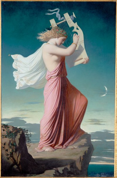 Sappho spiller lyre (maleri på lærred) af Leopold Burthe