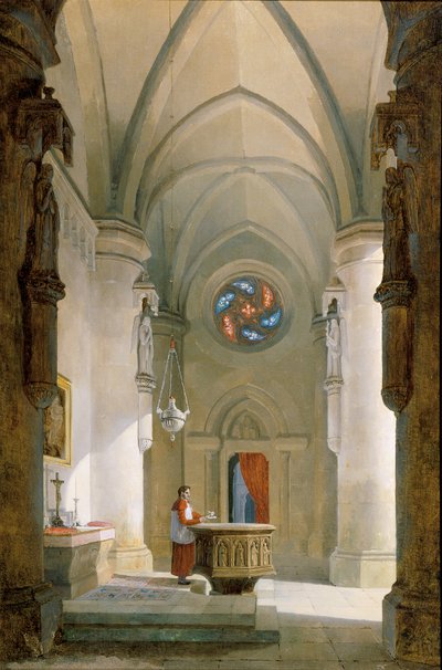 Det indre af et dåbskapelle af Leopold Ernst