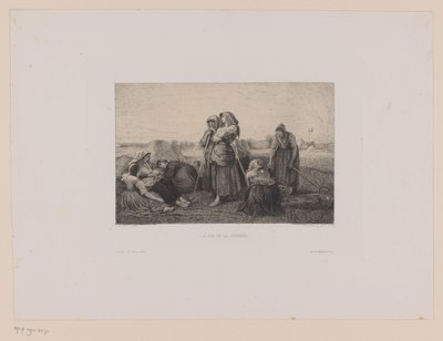 Landmænd på marken i slutningen af ​​arbejdsdagen La fin de la journée (titel på objekt) af Leopold Flameng