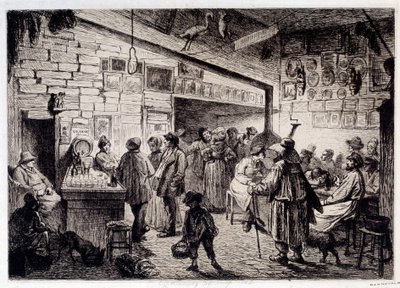 Indvendigt billede af den hvide kanin-kabaret" revet ned i 1860"" Gravering af Leopold Flameng (1831-1911) 1863 Paris, Musee Carnavalet af Leopold Flameng