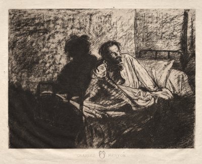 Portræt af Meryon, der sidder op i sengen af Leopold Fleming