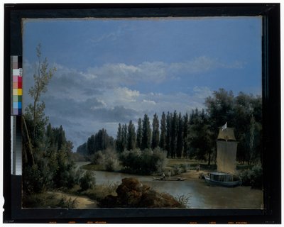 Set fra Seinens lille arm gennem Neuilly Park (lærred) af Leopold Leprince