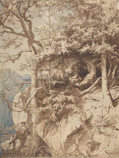 Jægere i en udsigt på et bjerg, ca. 1870. af Leopold Venus