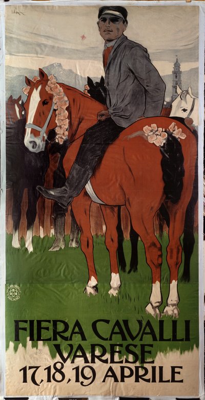 Reklameplakat for hestemarked i Varese, Italien af Leopoldo Metlicovitz