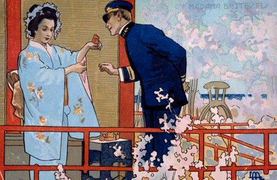 Postkort skabt til premieren på "Madame Butterfly", i Brescia af Leopoldo Metlicovitz