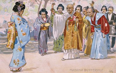 Postkort skabt til premieren på "Madame Butterfly", i Brescia af Leopoldo Metlicovitz
