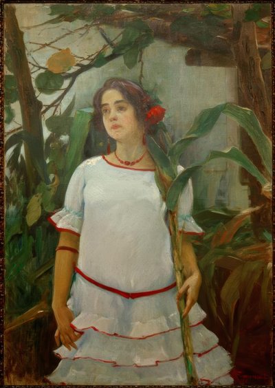Retrato de muchacha con caña (Pige med stok) af Leopoldo Romañach