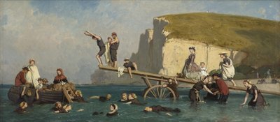 Badende ved Étretat, ca. 1858. af Lepoittevin