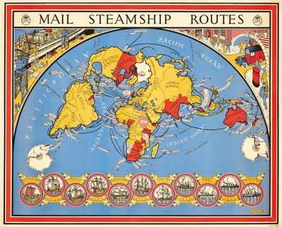 Plakat reklame post dampskib ruter af Leslie MacDonald Gill