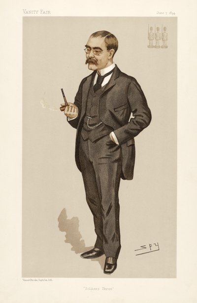 Rudyard Kipling (1865 - 1936), fra Vanity Fair, pub. 1894 (farvelitografi) af Leslie Matthew Ward