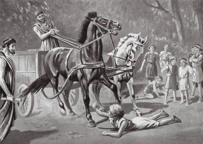 Alkibiades trodser Teamster (litografi) af Leslie Mosley