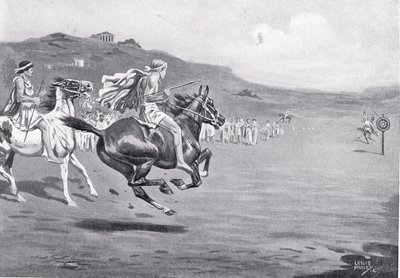 Græske ryttere kaster spyd, illustration fra "Hutchinson