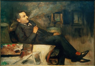 Lesser Ury ryger i studiet (selvportræt) af Lesser Ury