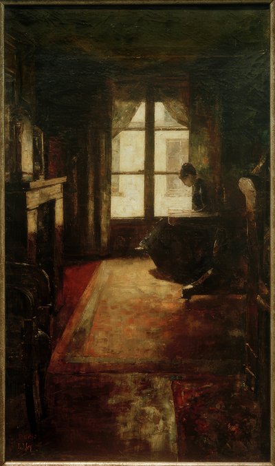 Parisisk interiør (kvinde læser ved vinduet) af Lesser Ury