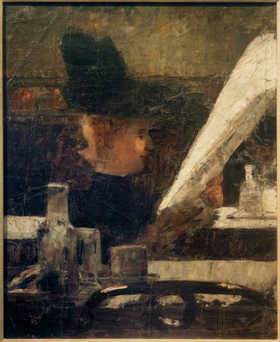 Avislæser i caféen (dame i caféen) af Lesser Ury