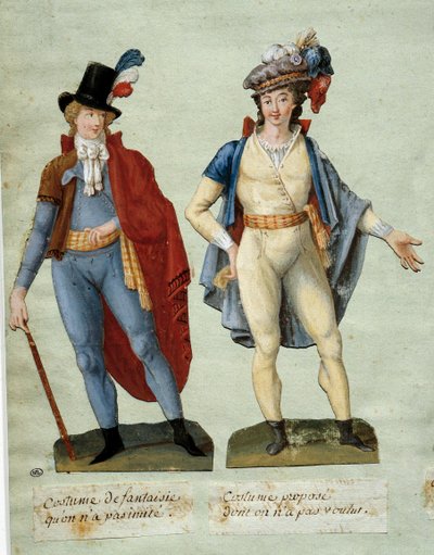 Franske revolution: kostumer af fantasy-revolutionære, der ikke er blevet efterlignet. Gouache des freres Lesueur (1700-tallet) af Lesueur Brothers